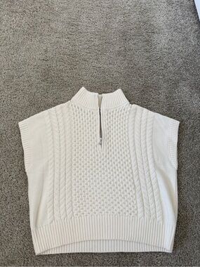 LOFT Cream Cable-Knit Zip Mock Neck Sweater Vest